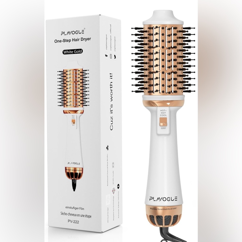 Plavogue Blow Dry Brush | White & Gold Blowdry Brush | Blowout brush